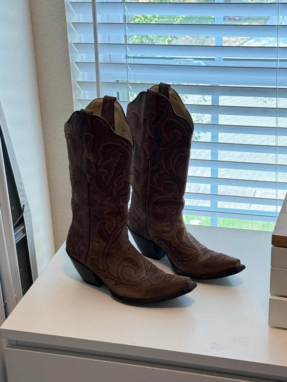 Brown Embroidered Western Cowboy Boots - Women